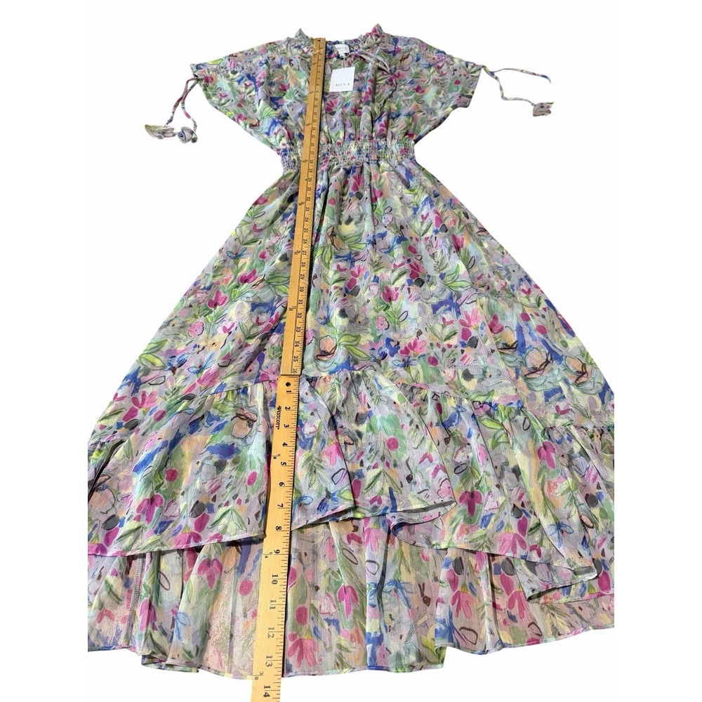 MISA Los Angeles Dress Small Watercolor Floral Midi Smocked Rainbow Boho #BB13-1 - Picture 4 of 12